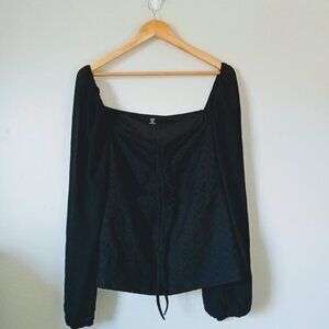 SHEIN Curve Black Corset Crop Top with Long Sleeves